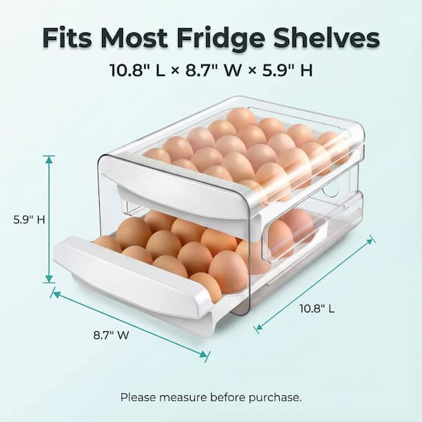 2-Tier Plastic Egg Holder with Stackable and 40-Count for Refrigerators, Kitchens and General Storage, Clear (1-Pack)