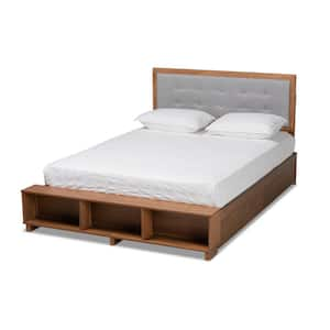 Cosma Light Grey and Ash Walnut Queen Platform Storage Bed