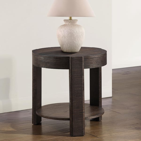 Salina 23.5 in. Espresso Brown Round Wood End Table
