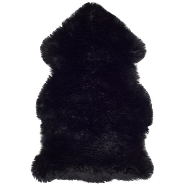 Sheep Skin 2 ft. x 3 ft. Midnight Black Solid Color Accent Rug