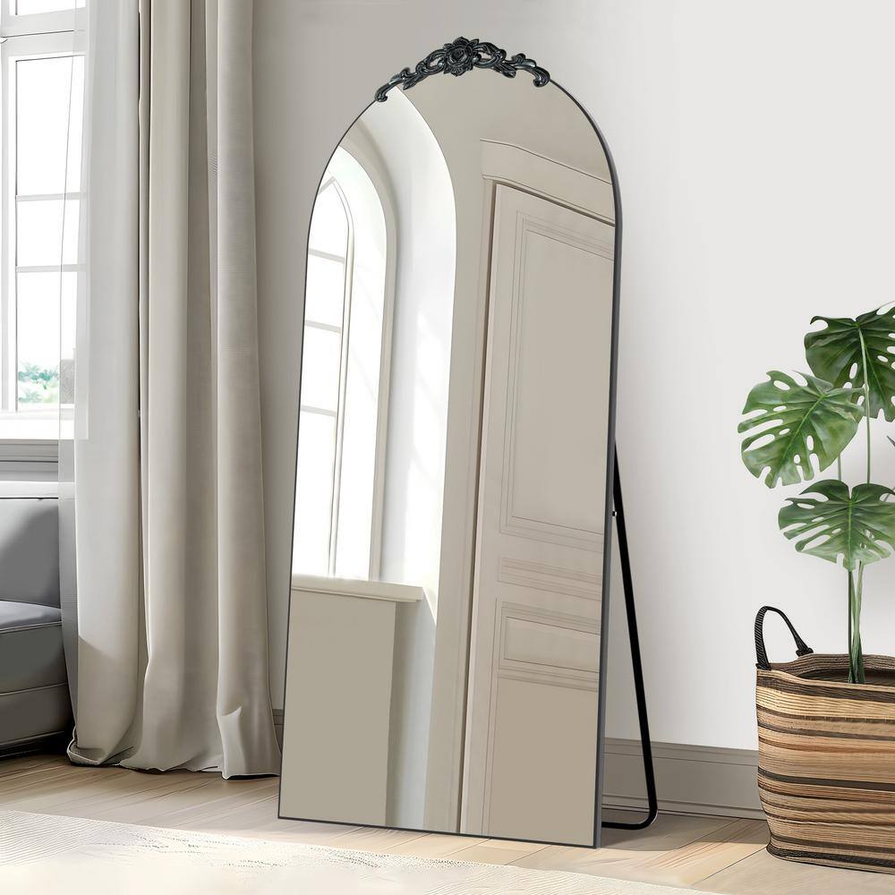 25 in. W x 63 in. H Wood Frame Arched Floor Mirror, Bedroom Living Room Wal
