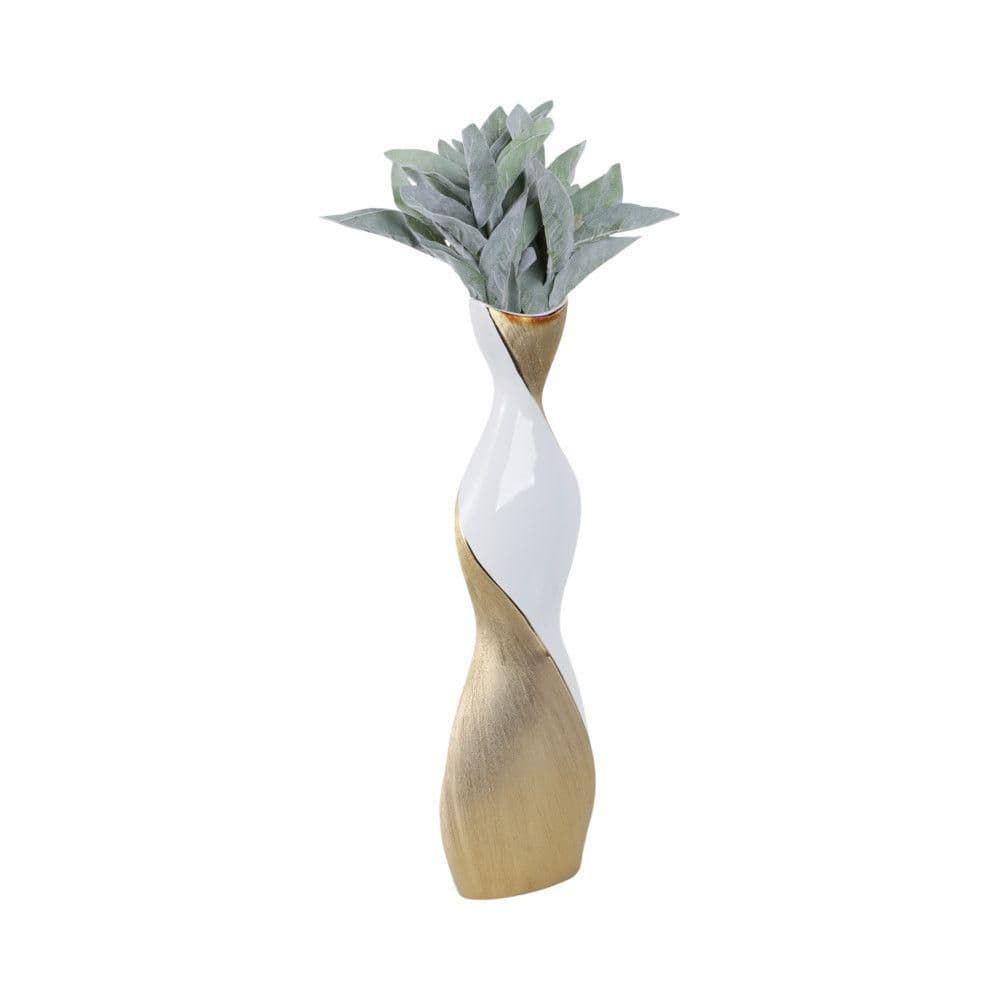 24" Twisted White and Gold Ceramic Vase