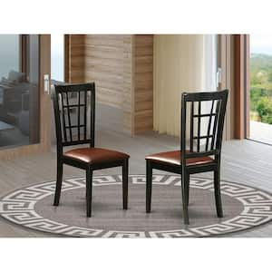 Black Faux Leather Upholstered Wooden Chairs With Cushion, Set of 2