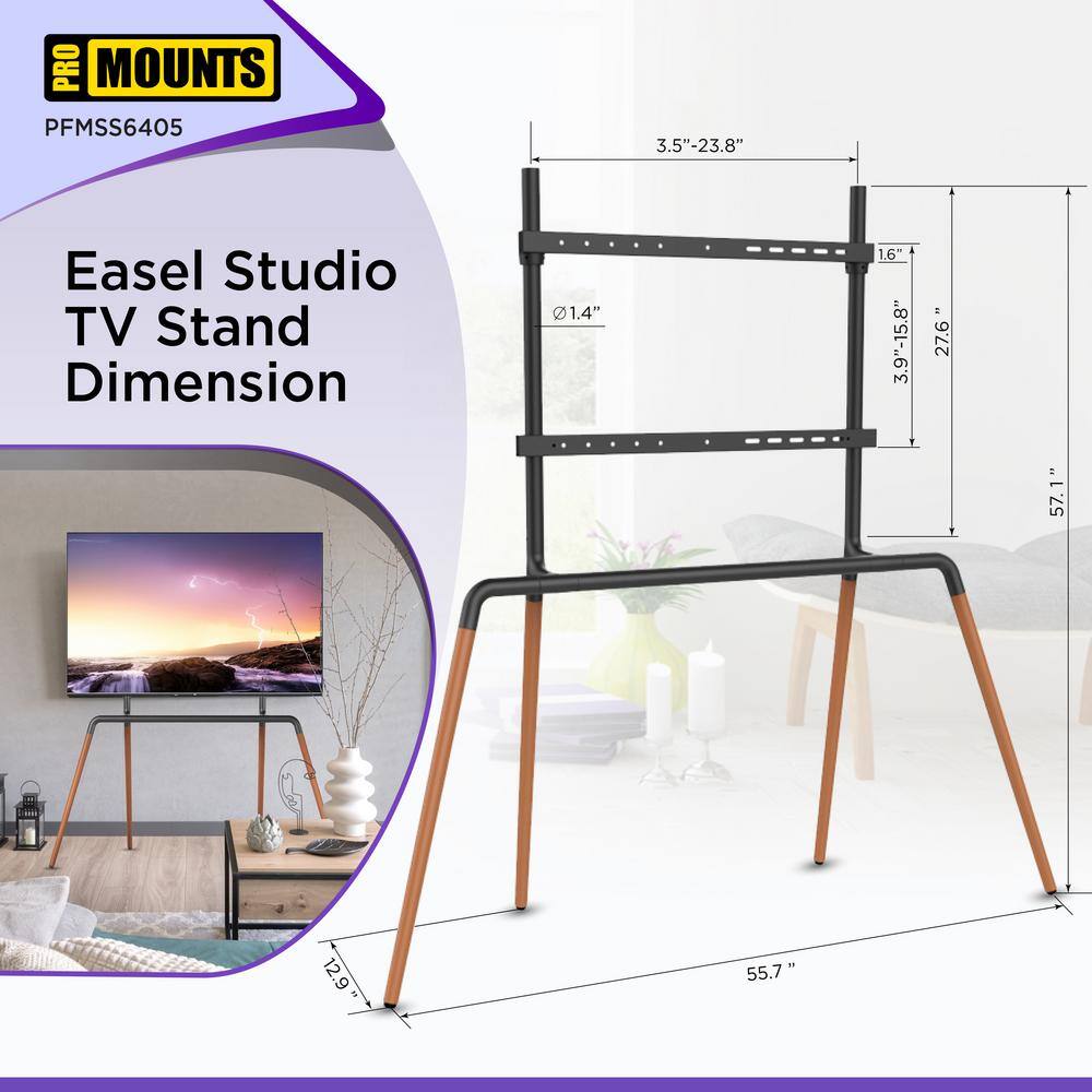 Black and Wood Easel TV Stand with Mount for 42"-84" TVs