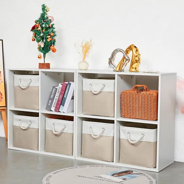 Afoxsos White & Beige 12 in. x 12 in. Linen Cube Storage Bins