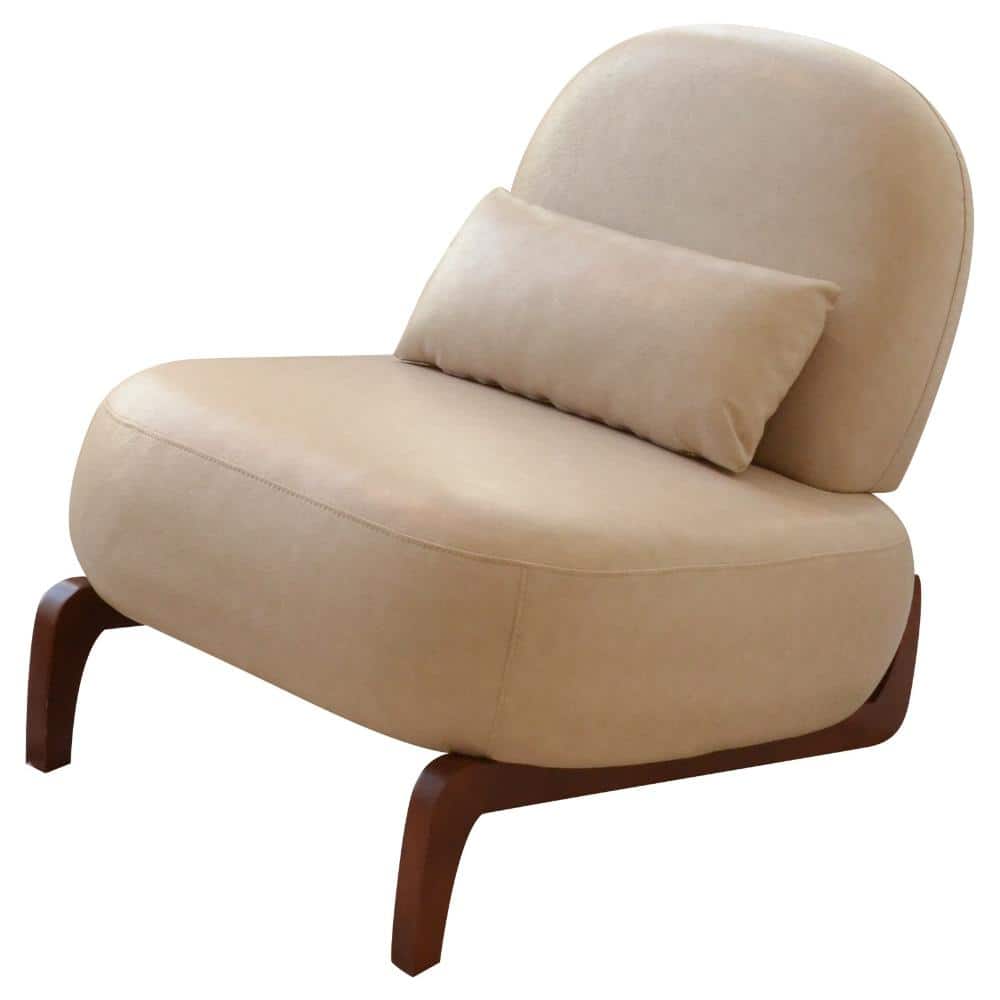Cream Faux Leather Armless Accent Chair with Soft Cushion, Set of 1, Solid Wood Legs, Cozy Reading Chair for Living