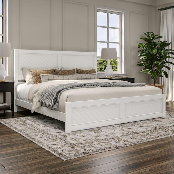 Berkshire White Solid Wood Frame King Low Profile Platform Bed with Matching Footboard