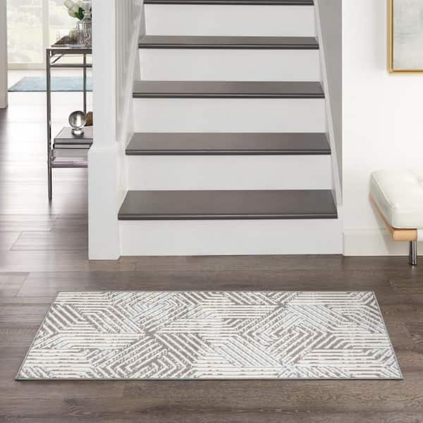 Grafix Grey doormat 2 ft. x 4 ft. Geometric Contemporary Area Rug