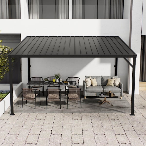 12 ft. x 14 ft. Black Metal Hardtop Gazebo Pergola with Sloped Roof, Heavy-Duty Steel Frame for Patio and Garden