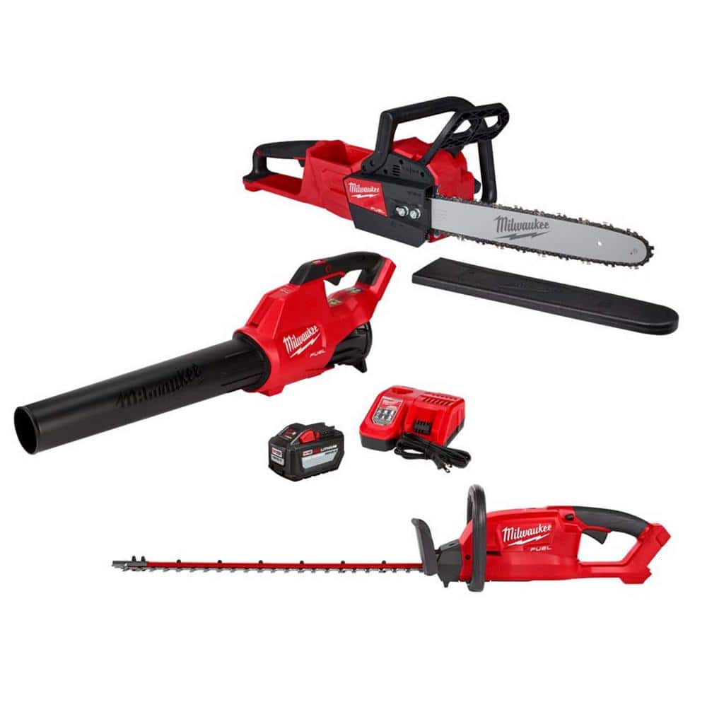 Milwaukee M18 FUEL 16 in. 18-Volt Lithium-Ion Brushless Battery Chainsaw Kit with M18 FUEL Blower, Hedge Trimmer -  2727-21HDP-2726