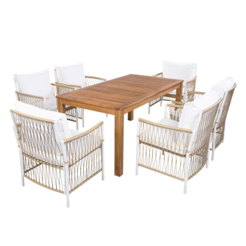 7-Piece Wicker Outdoor Conversation Patio Furniture Set with Beige Cushions price history on PriceWatchPro