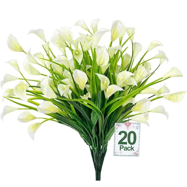14 in. White Indoor/Outdoor UV-Resistant Artificial Calla Lily