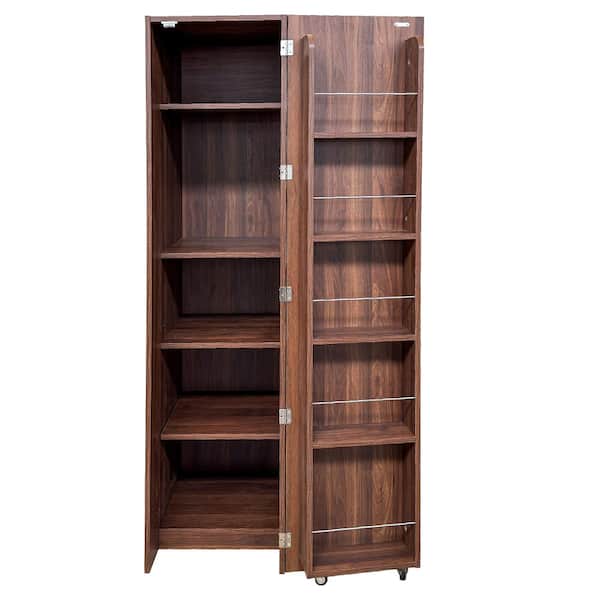 Walnut 69 in. H Kitchen Pantry Cabinet Freestanding Buffet Cupboards Sideboard with Shelves Side Racks Storage Cabinet