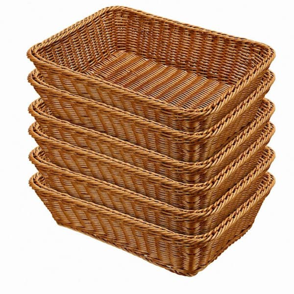 6-Pack 17.7 in. Wicker Bread Baskets, Wicker & Poly Rattan Woven Serving Baskets, Fruit & Food Trays for Kitchen