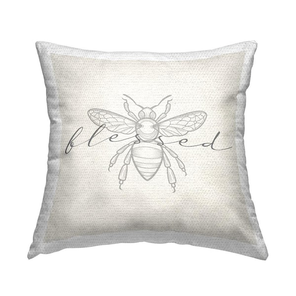 Stupell Industries Blessed Bumble Bee Neutral Hue Beige Square Outdoor Throw Pillow