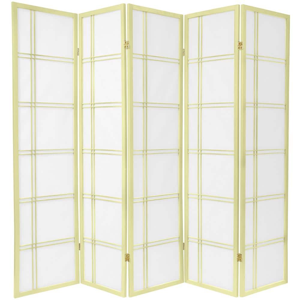 72" Tall Off-White Shoji 5-Panel Folding Room Divider