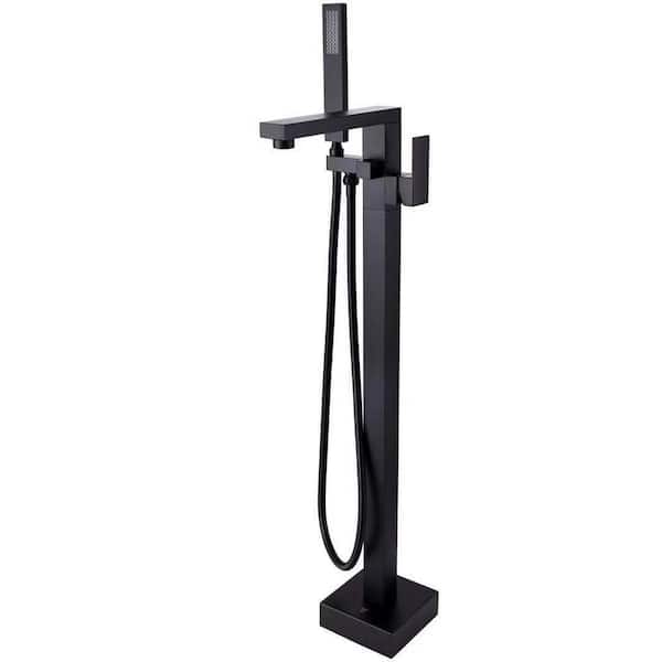 Dimakai 2-Handle Freestanding Tub Faucet with Hand Shower Floor Bathtub Faucet in Matte Black