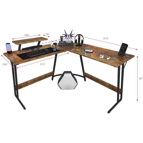 molekyle hund mulighed LACOO L Shaped Gaming Desk 51 in. Computer Corner Desk PC Gaming Table with  Large Monitor Riser Stand(Brown) T-OD21L7FE - The Home Depot