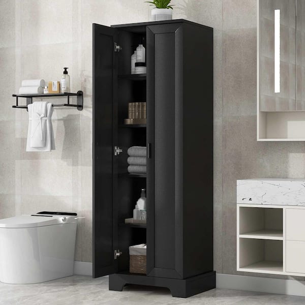 Black 71.2 in. H Accent Cabinet, Bathroom Storage Cabinet with 2 Doors, Adjustable Shelf
