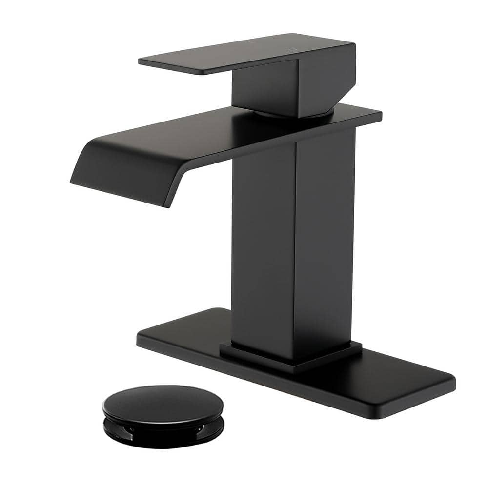 Single Handle Single-Hole Bathroom Faucet with Drain Assembly in Matte Blac