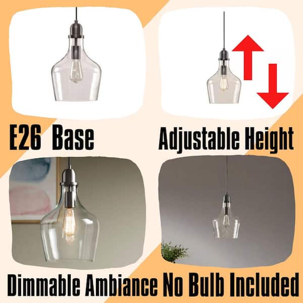 Modern 60-Watt 1-Light Bronze Bell Pendant Design Pendant Light with Bell Glass Shade
