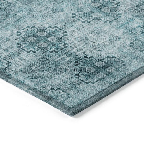 Teal Blue 5 ft. x 8 ft. Woven Floral;Medallion Polyester Rectangle Indoor / Outdoor Area Rug