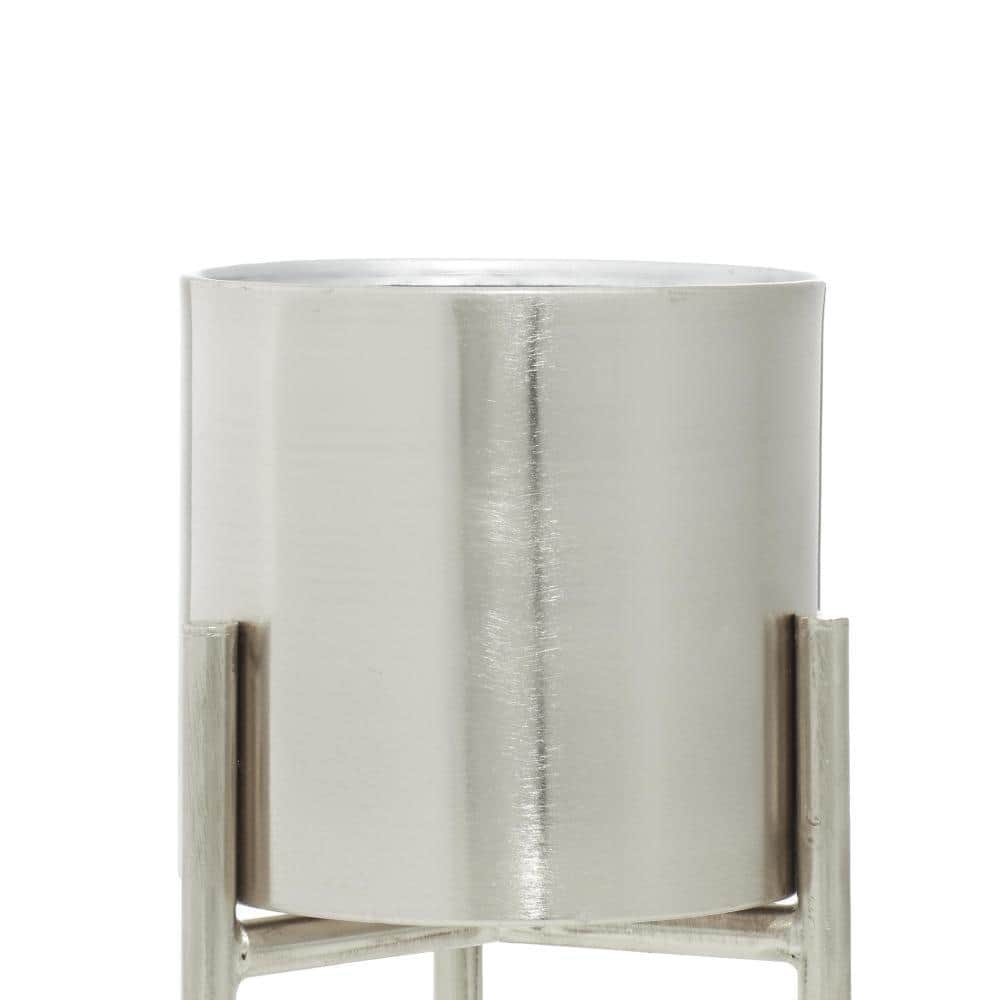 Elevated Trio Metallic Silver Iron Planters, Set of 3