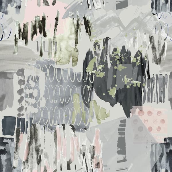 RoomMates 81 sq. ft. Tamara Day Abstraction Gray Peel and Stick Wallpaper Mural
