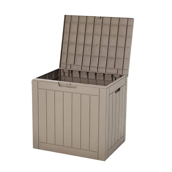 Unbranded UU 32 Gal. Outdoor Storage Box for Patio Cushion, Pillows, Deck Box Polypropylene Taupe Deck Box