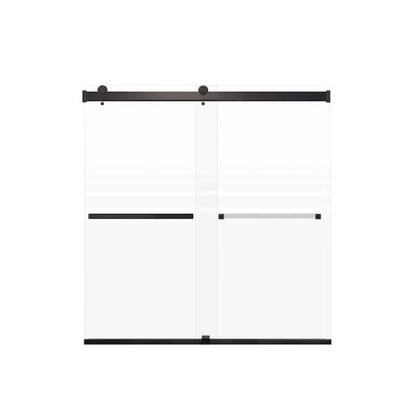 Transolid Brianna 60 in. W x 62 in. H Sliding Frameless Shower Door in Matte Black with Frosted Glass