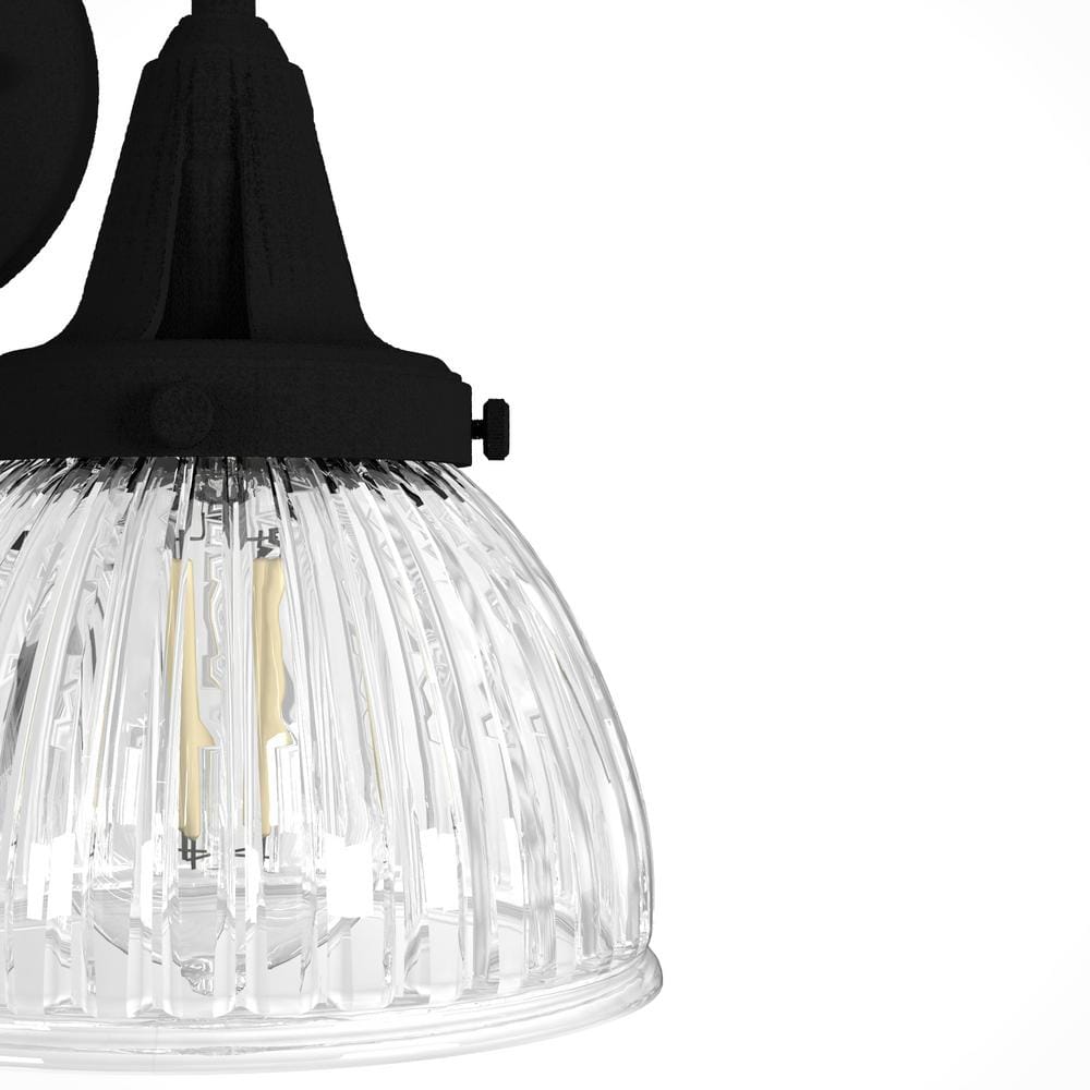 Black Iron 2-Light Fluted Glass Vanity Wall Sconce