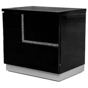 Barcelona 2-Drawer 18 in. D x 21 in. W x 16 in. D Black Modern Glam Nightstand (Right Facing)