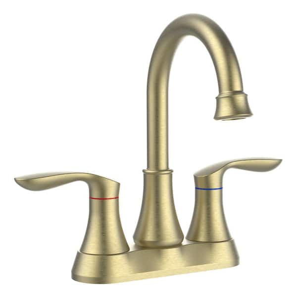 waterpar 4 in. Centerset Double Handle 360° High Arc Bathroom Faucet with Drain Kit and Pop-up Drain in Brushed Gold