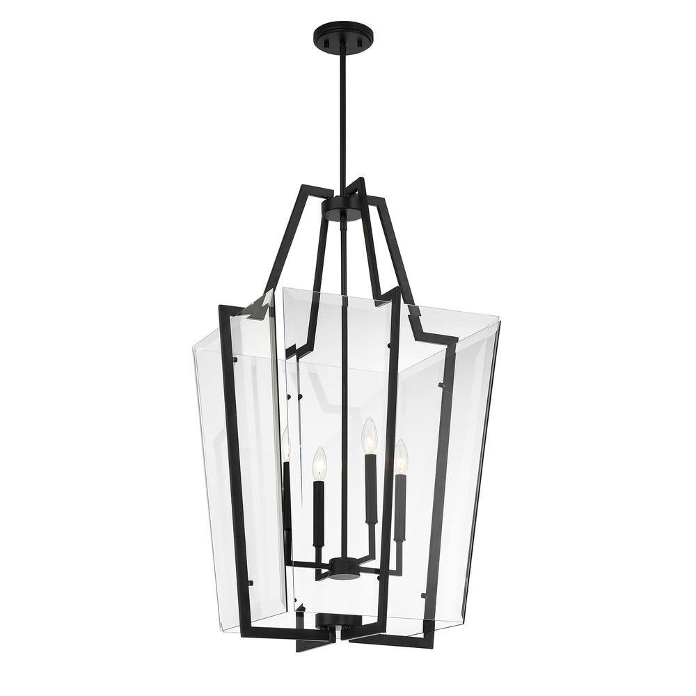 Matte Black 4-Light Pendant with Clear Beveled Glass Shade