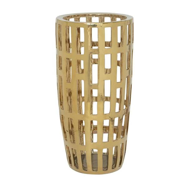 A & B Home 12 in. Dia. x 23 in. H Gold Ronnan Ceramic Vase