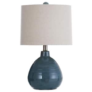 Cameron - Ceramic Table Lamp - Turquoise Finish - Beige Hardback Linen Shade
