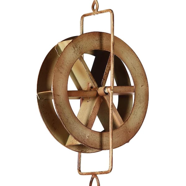 5-7/10 ft. Gutter Rain Chain Water Wheel Garden Decorative Art Rustic Finish with 5 Wheels and 1 Bell
