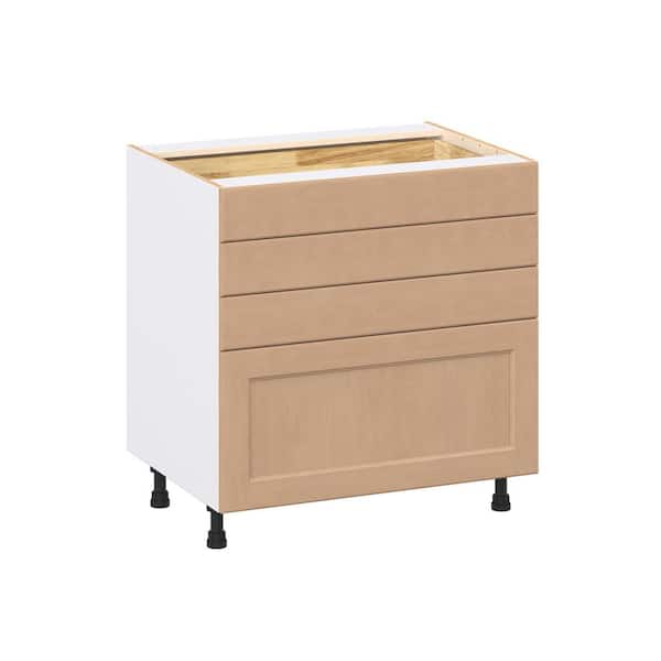 Lakewood 33 in. W x 24.5 in. D x 34.5 in. H Assembled Shaker Drawer Base Kitchen Cabinet in Sugar Cookie with 4-Drawers