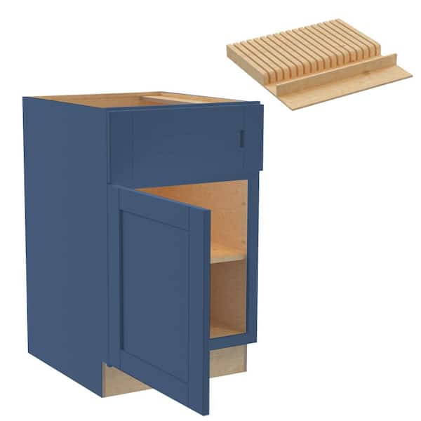 Home Decorators Collection Washington 21 in. W x 24 in. D x 34.5 in. H Vessel Blue Plywood Shaker Assembled Base Kitchen Cabinet Left Knife Block
