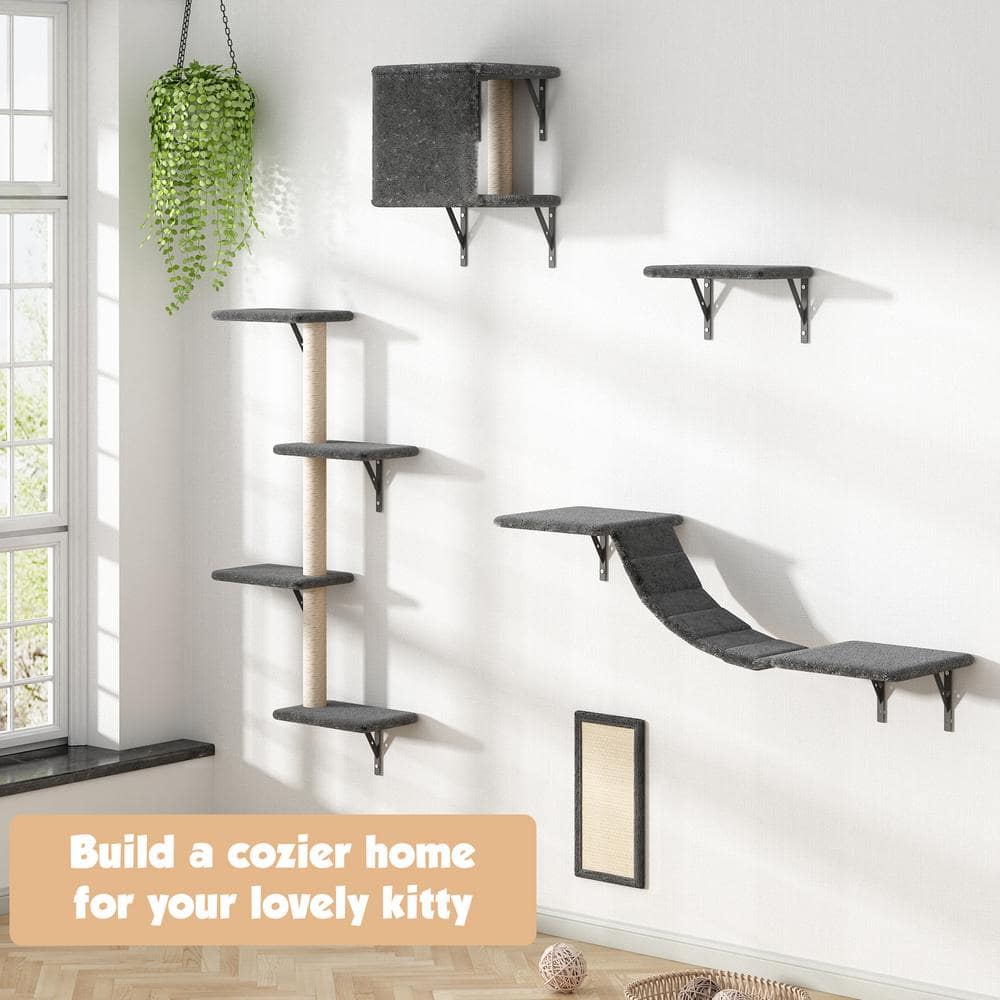 Gray 5-Piece Wall Mounted Cat Climber Set