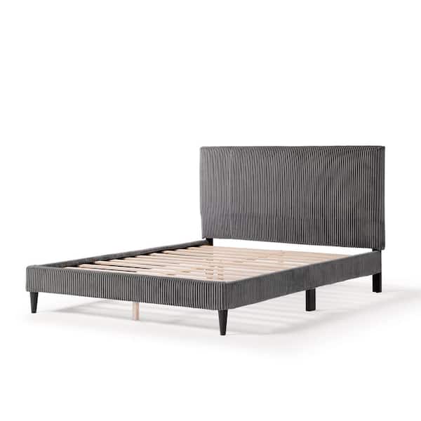 Claude Dark Gray Wood Frame Queen Platform Bed With Removable Corduroy Cover