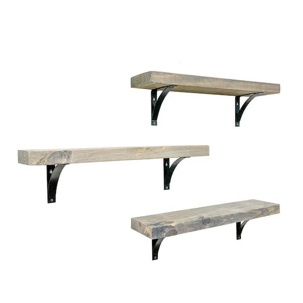 Intrinsic Haven Industrial Grace 24 in. W x 5.5 in. D Gray Pine Wood (Set of 3) Simple Bracket Decorative Wall Shelf Set