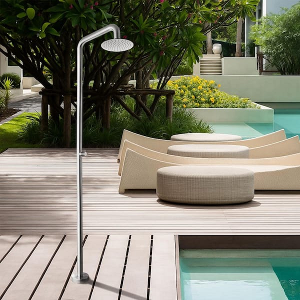 Outdoor Exposed 92 in. H Shower Faucet Single Level Handle Freestanding Tub Faucet Floor Mount in Brushed Nickel