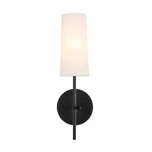 Timeless Home Mercy 4.75 in. W x 15.5 in. H 1-Light Black and White Shade Wall Sconce