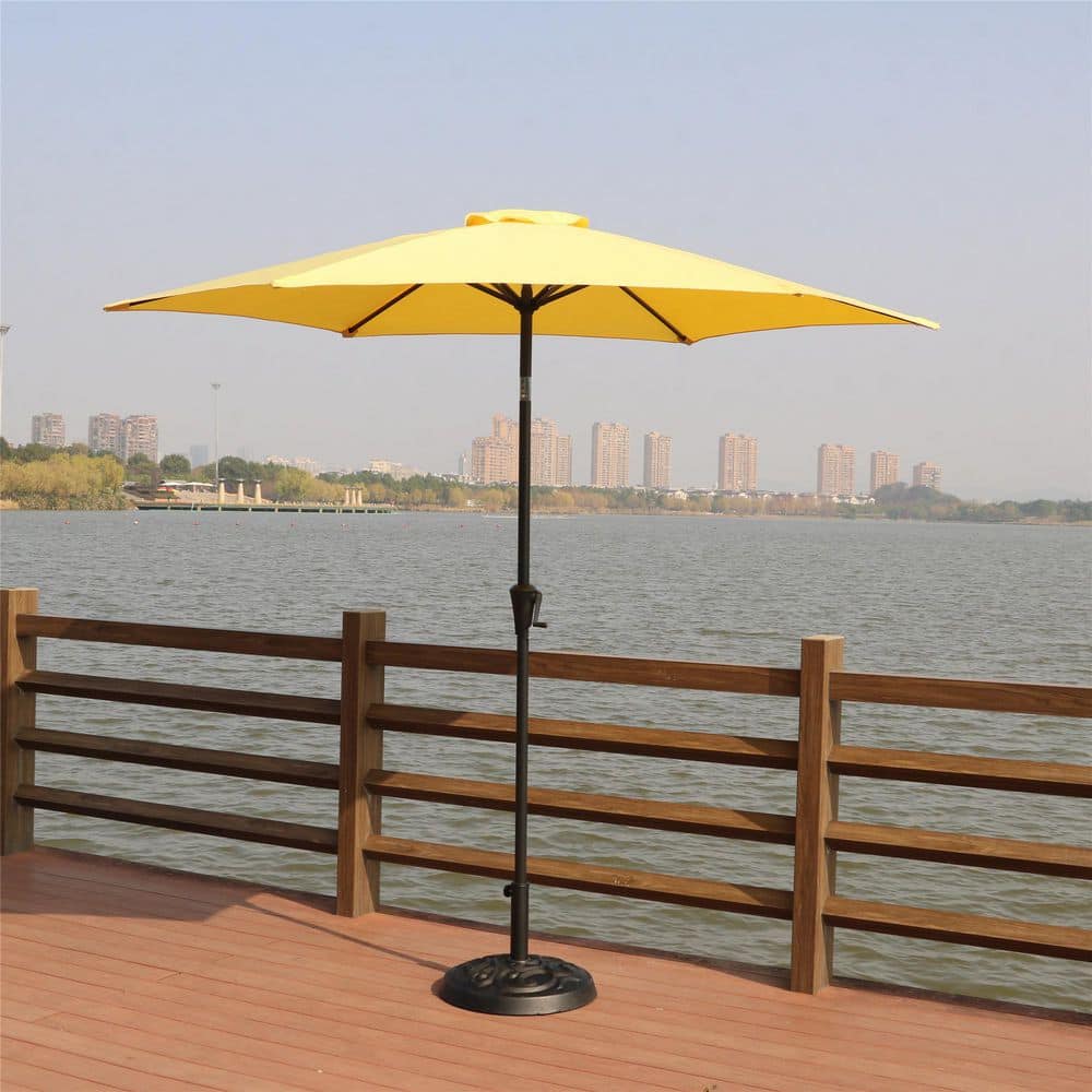 8.8 ft. Aluminum Market Tilt Patio Umbrella in Yellow Neutral with 33 Pound