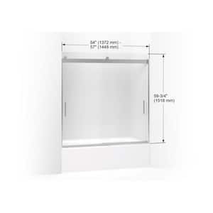 Levity 57 in. W x 59.75 in. H Semi-Frameless Sliding Tub Door in Silver Finish with Blade Handles