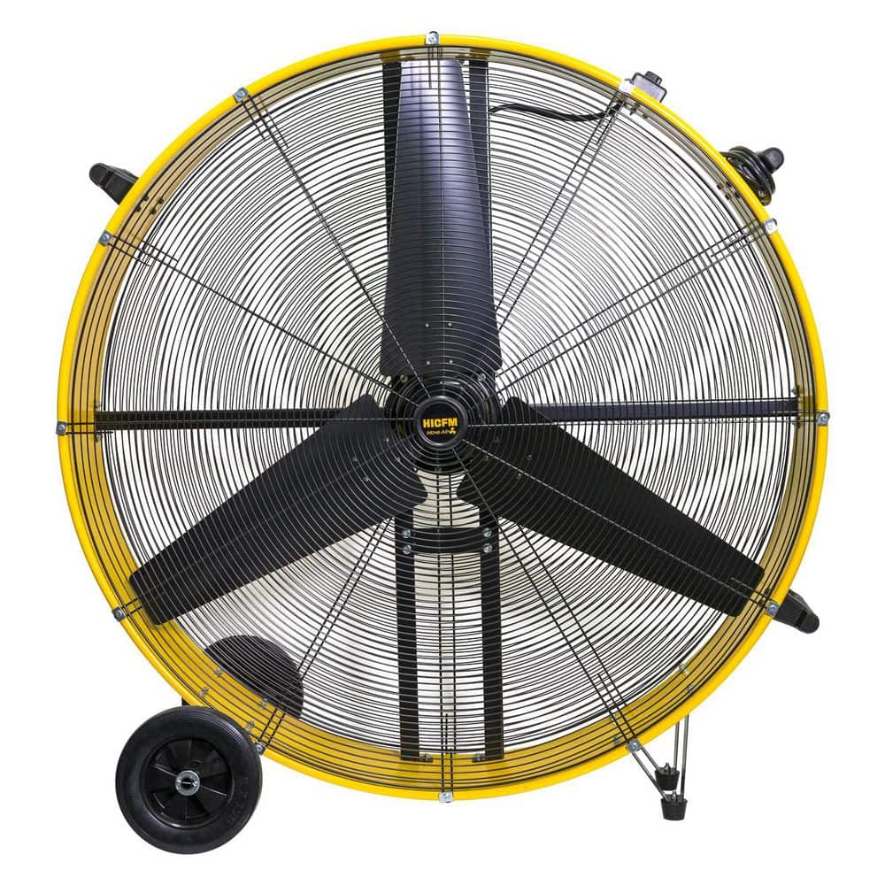 WOCK 42 in. Heavy Duty High Velocity Barrel Floor Drum Fan in Yellow with DC Brushless Motor, 2 Speeds, 27,300 CFM, UL Listed
