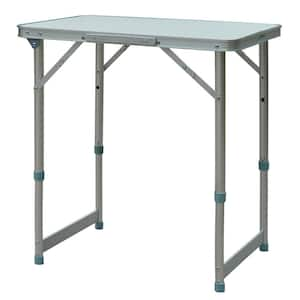 Grey and Silver Rectangle Aluminum 25.5 in. H Outdoor Picnic Table with Height Adjustability, Folding Portable Table