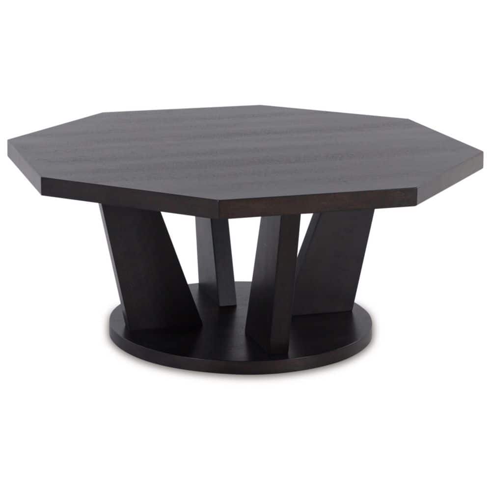Dark Brown Octagonal Wood Coffee Table with Trapezoid Legs