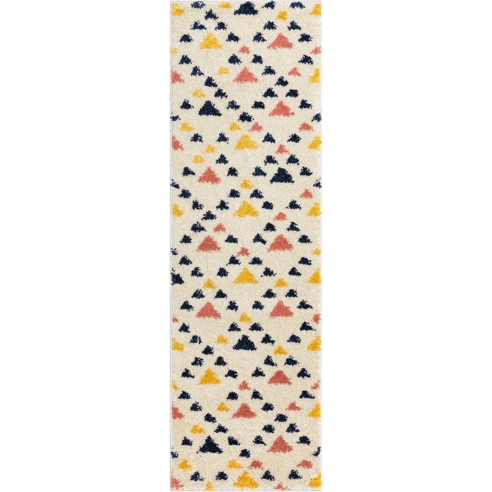 Well Woven Gigi Jax Modern Geometric Shag Ivory Blue 2 ft. 3 in. x 7 ft
